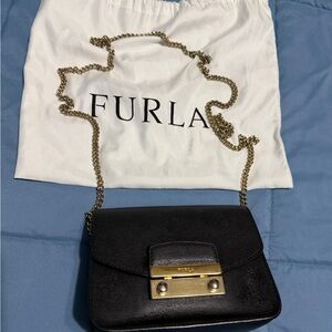 Furla Black Crossbody with Gold Chain